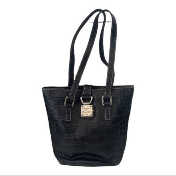 Dooney & Bourke Handbags - Dooney & Bourke Black Leather Crocodile Shoulder Bag Bucket Tote